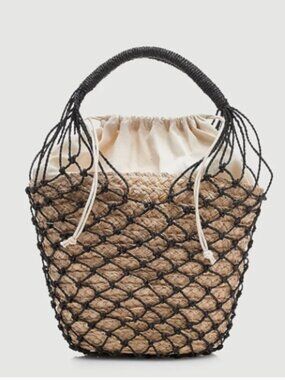 NWT  J Crew Sedona Raffia Net Basket Bag Black